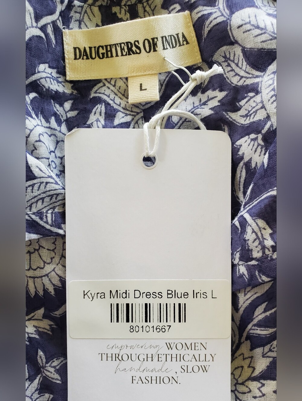 DAUGHTERS OF INDIA Kyra Midi Dress ~ Blue Iris NWT LARGE $199.00 - Picture 11 of 12